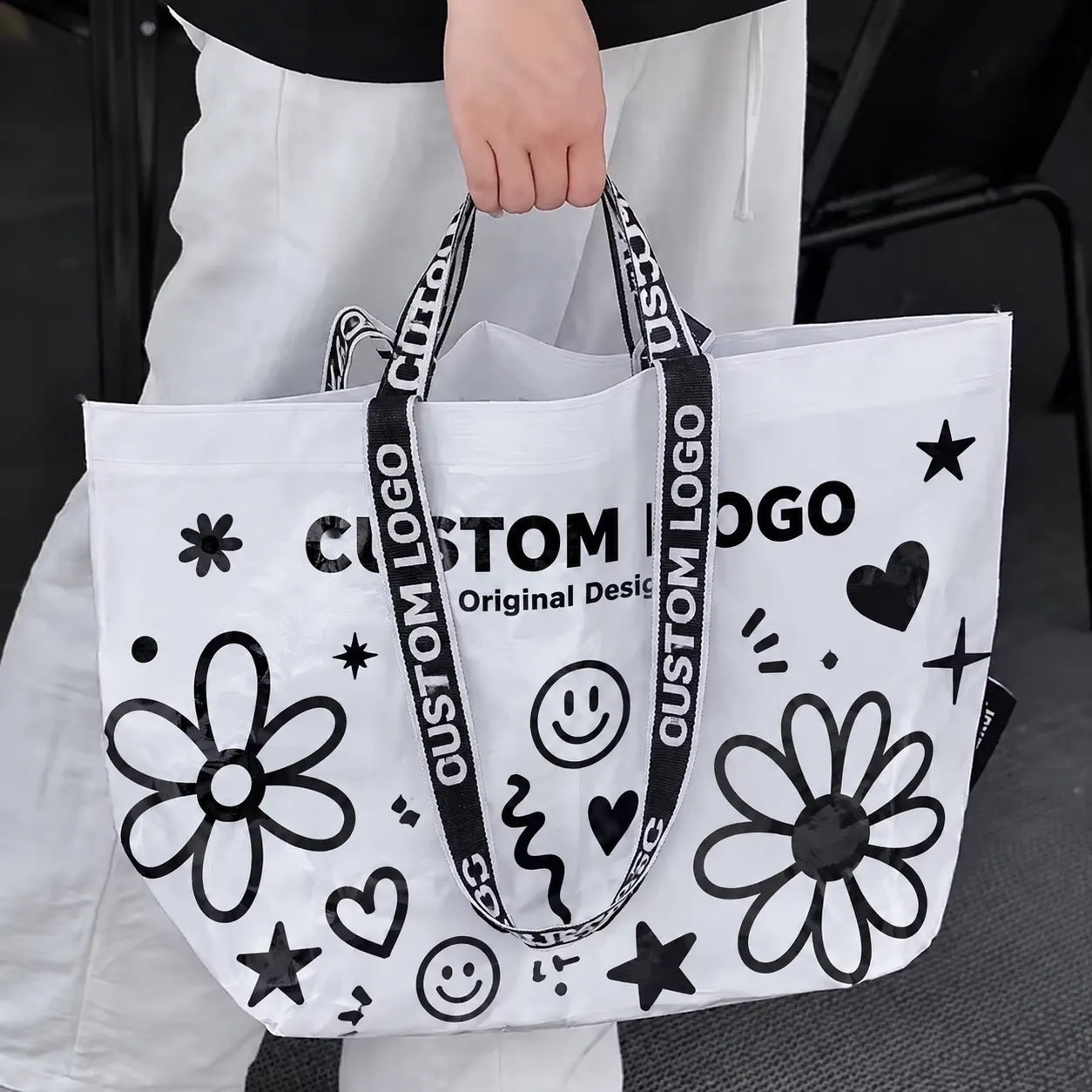 Custom Printed Logo Reusable Polypropylene Shopping Bags Eco Friendly Waterproof Recyclable Laminated PP Woven Tote Bags