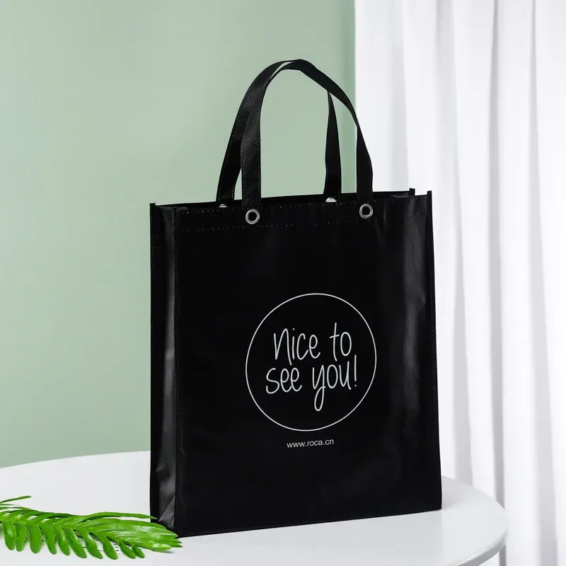 black laminated non-woven bag handbag printing] logo advertising three-dimensional bag shopping non-woven bag direct supply