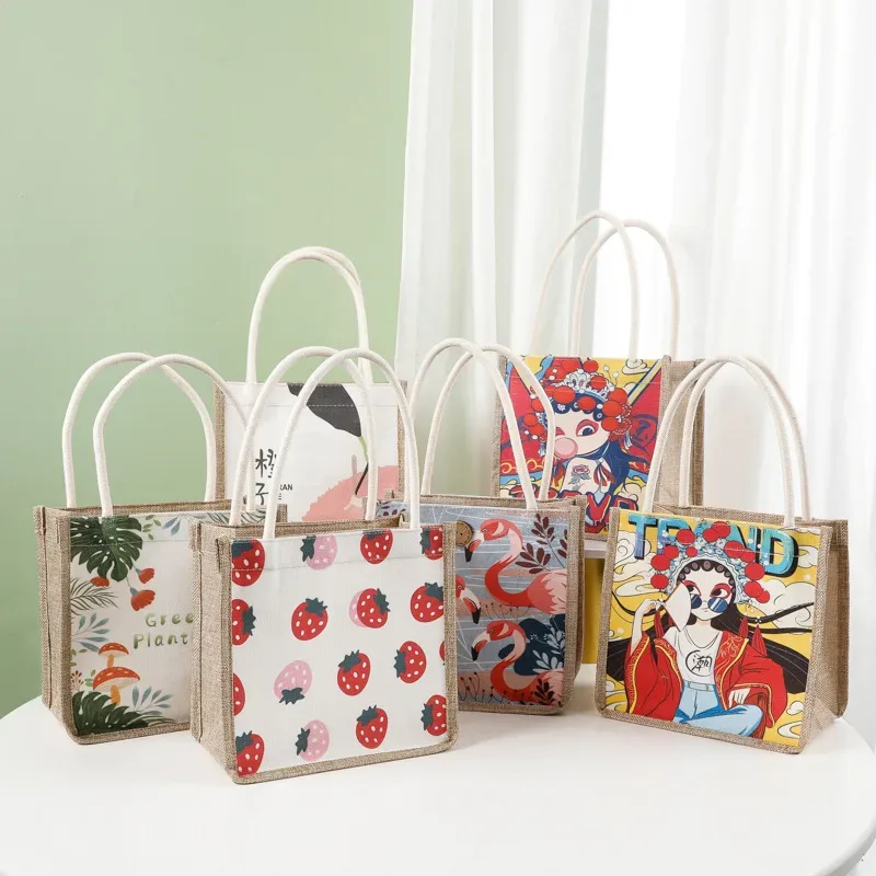 Manufacturer's spot linen bag can add logo yellow linen bag canvas bag handbag gift bag box lunch storage bag