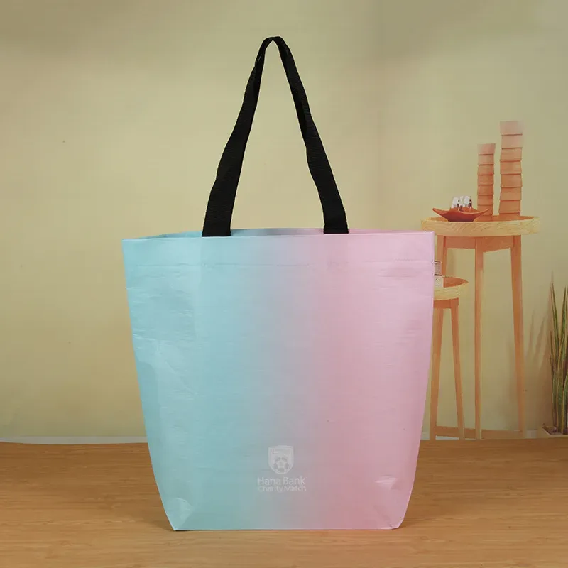 RPET Lai Sun Cloth Tote Bag Laminated Advertising Printed Shopping Bag Foldable Square Bottom Color Printed Nonwoven Bag Wholesale
